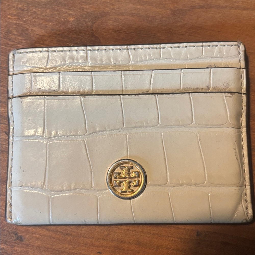 Tory Burch Cream Croc-Embossed Card Wallet